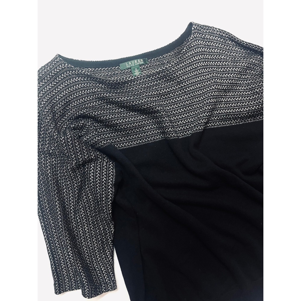 Lauren Ralph Lauren Black Chevron Colorblock Knit Top 1X Professional Classy